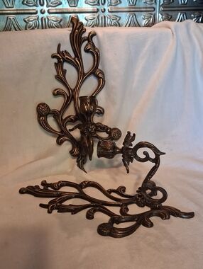 Vintage Bronze-Toned Ornate Wall Hooks Pair